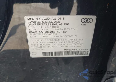 2013 Audi Q5 2.0T Premium z USA, uszkodzony, nr VIN WA1LFAFP4DA087496